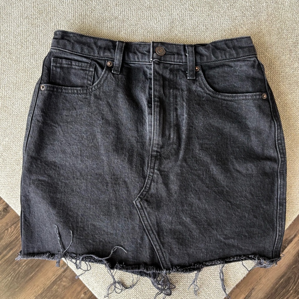 A&F High Rise Curve Love Black Denim Mini Skirt